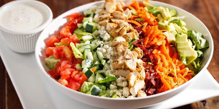 Salad with Roast Chicken, a simple recipe for a hearty but healthy salad.