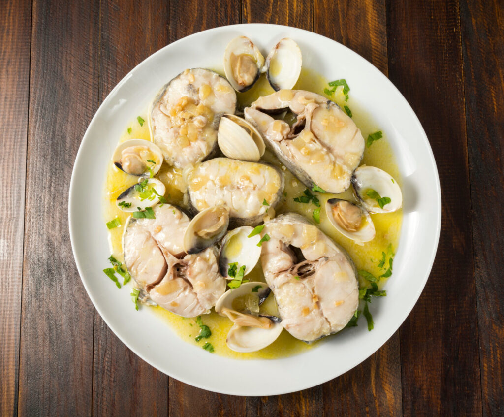 Hake with White Asparagus and Clams, Christmas Recipe
