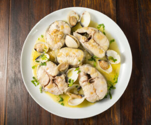 Hake with asparagus and clams, Christmas Recipe