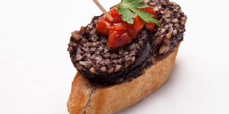 Black Puddinng Canape with Apple for Christmas