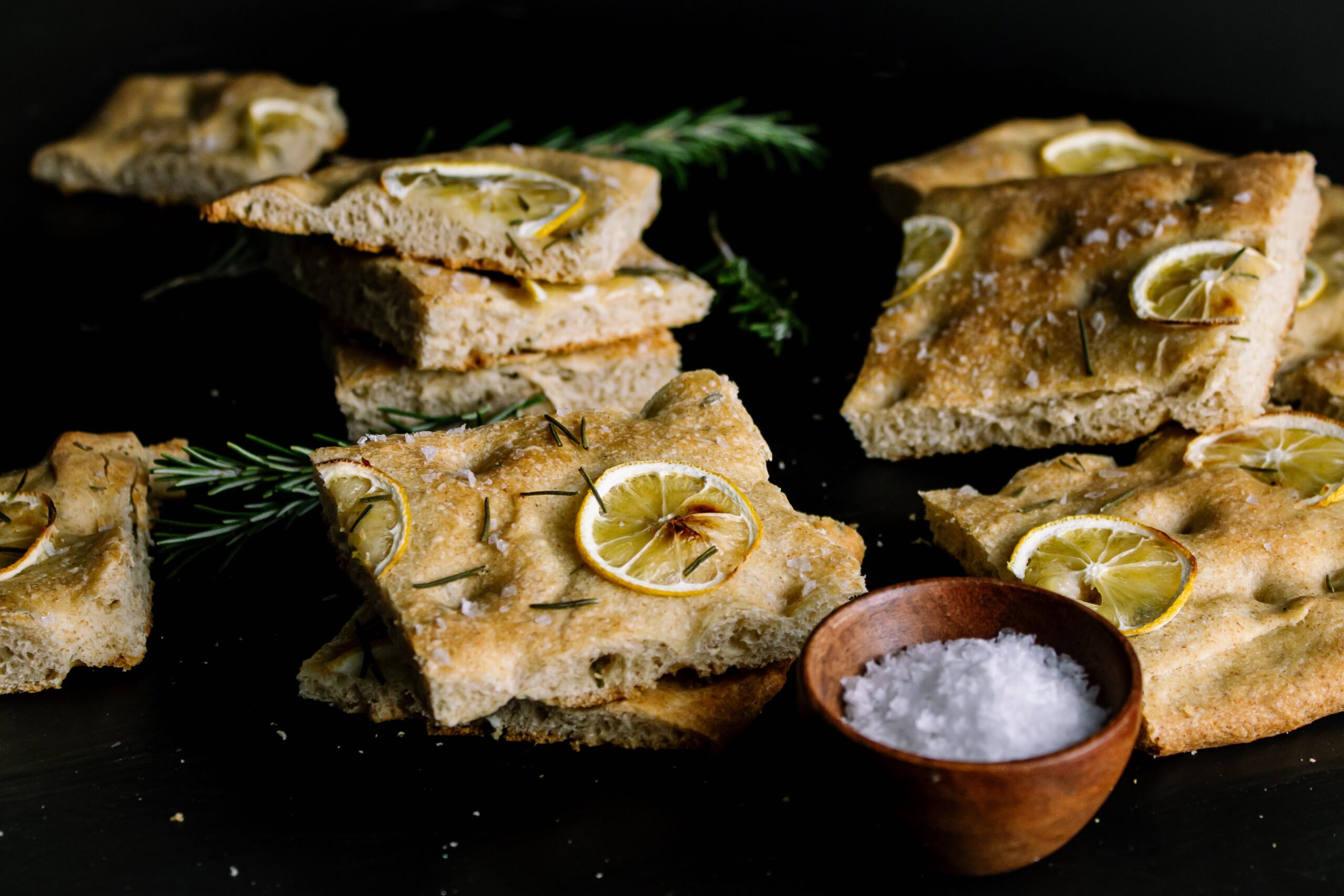 Garlic and Rosemary Focaccia, a great bread to accompany all your dishes.